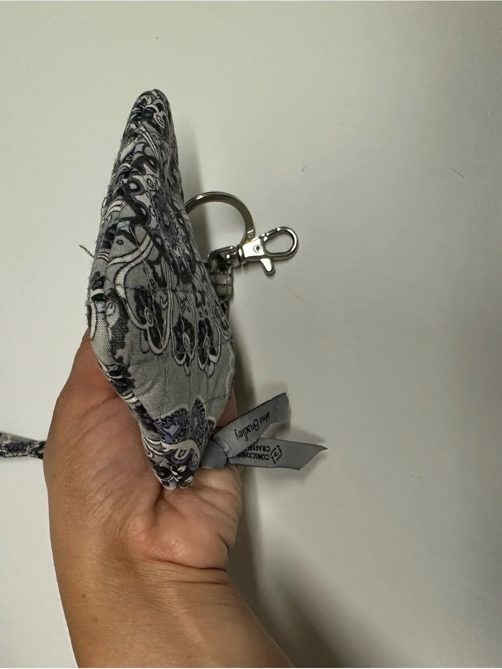 Vera Bradley Gray & Lavender Floral Quilted Wristlet Key Pouch